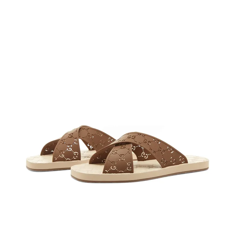 GUCCI GG Slide Slippers Men's Brown-2