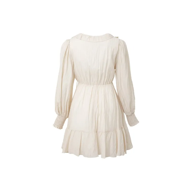 SUNSUNTOWN Long Sleeved Dresses Women's Cream Apricot-1