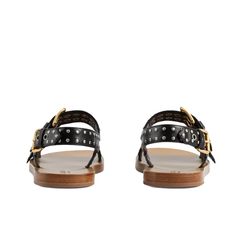 GUCCI Studded Embellished Leather Sandals Black-4
