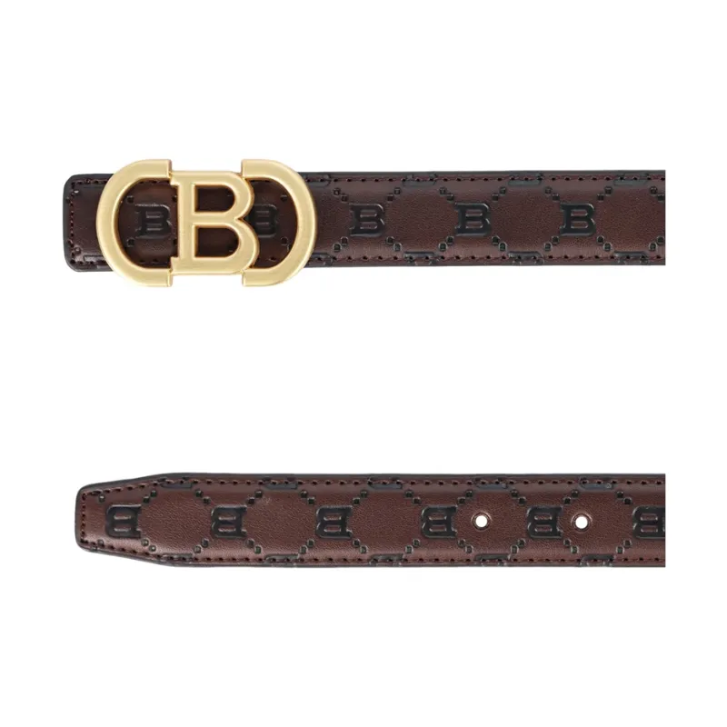 NINE NAIL Retro Trend All Over Print Monogram Plate Buckle Pvc Cow Leather Leather Belts Women's Width  2.5cm-20