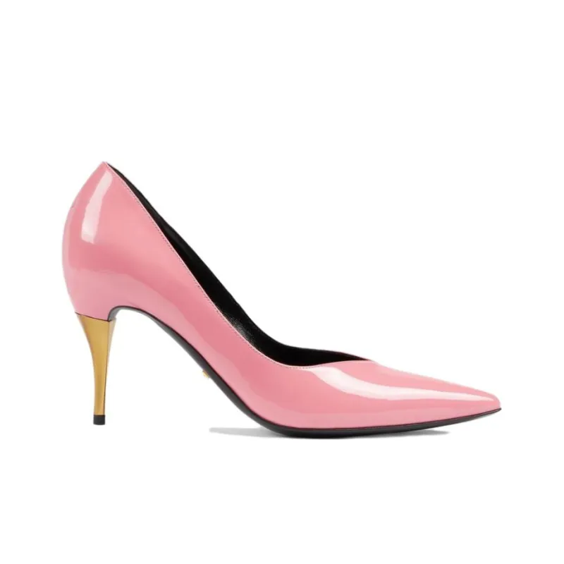 GUCCI Slim Heel Mid Low Heel Shoes Women's Pink-1