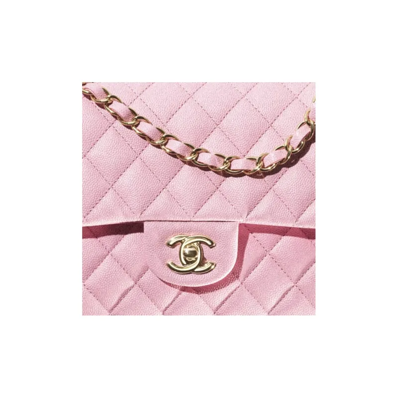 CHANEL 22SS Spring And Summer Classic Flap CF Grain Embossed Shiny Calfskin Shoulder Bag, Crossbody Bag Women's Pink-4