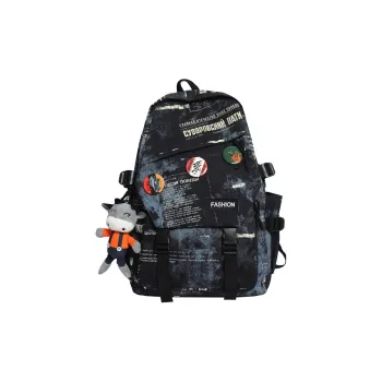 NOMK Nylon Fabric Backpack Regular Unisex Black/Gray/Blue