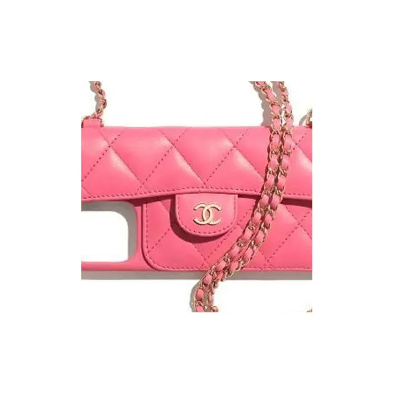 CHANEL Sheepskin One Shoulder Crossbody Cell Phone Pouch Women's Pink-1