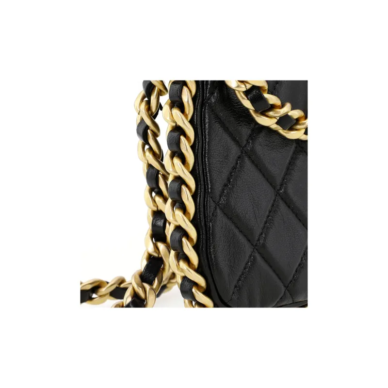 CHANEL Lambskin Hobo Bag, Handheld Handbag, Shoulder Bag, Crossbody Bag Trumpets Women's Black-5