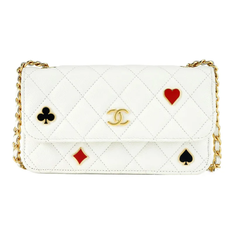 CHANEL Grain Embossed Calfskin Shoulder Bag, Crossbody Bag Women's White-0