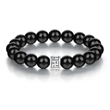 SEVEN COOK Obsidian 999 Fine Silver Beaded Bracelet Men's