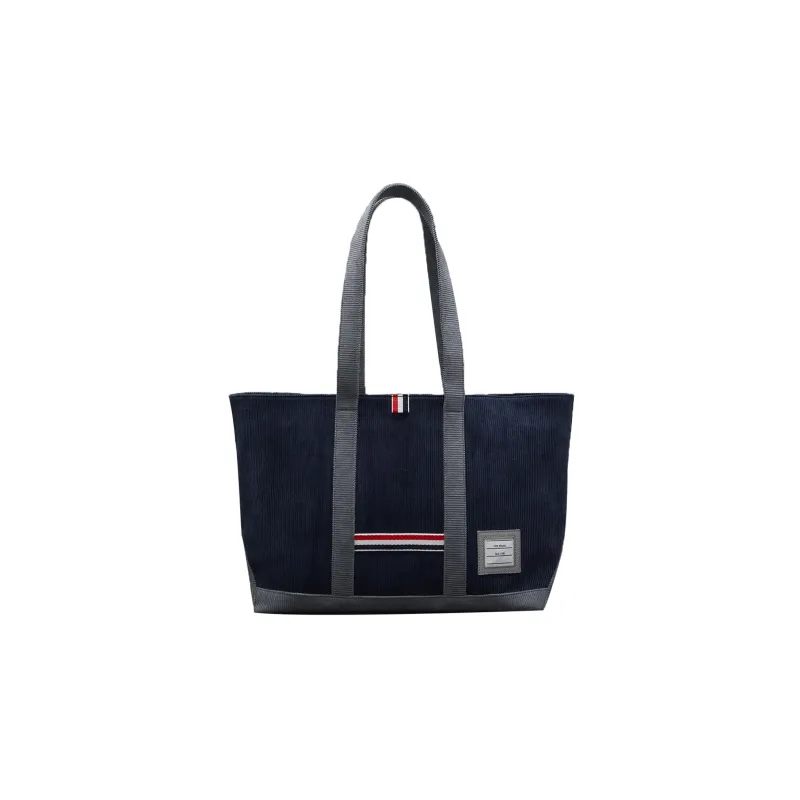 THOM BROWNE· Corduroy Fabric Tote Bag, Shopping Bag, Handbag, Shoulder Bag Men's Blue-0