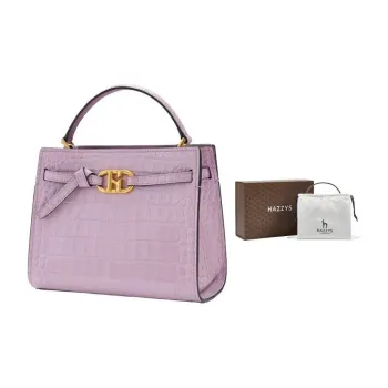 HAZZYS Cow Leather Tote Bag, Shopping Bag, Handbag Medium Size Women's Light Blue/Light Purple