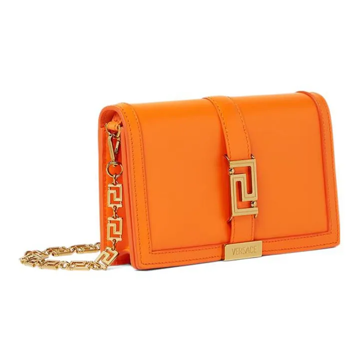 FANSIZHE Greca Goddess Leather And Lambskin Trim Shoulder Bag Women's Orange-1