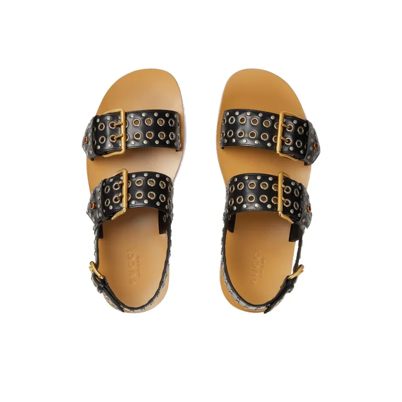 GUCCI Studded Embellished Leather Sandals Black-3