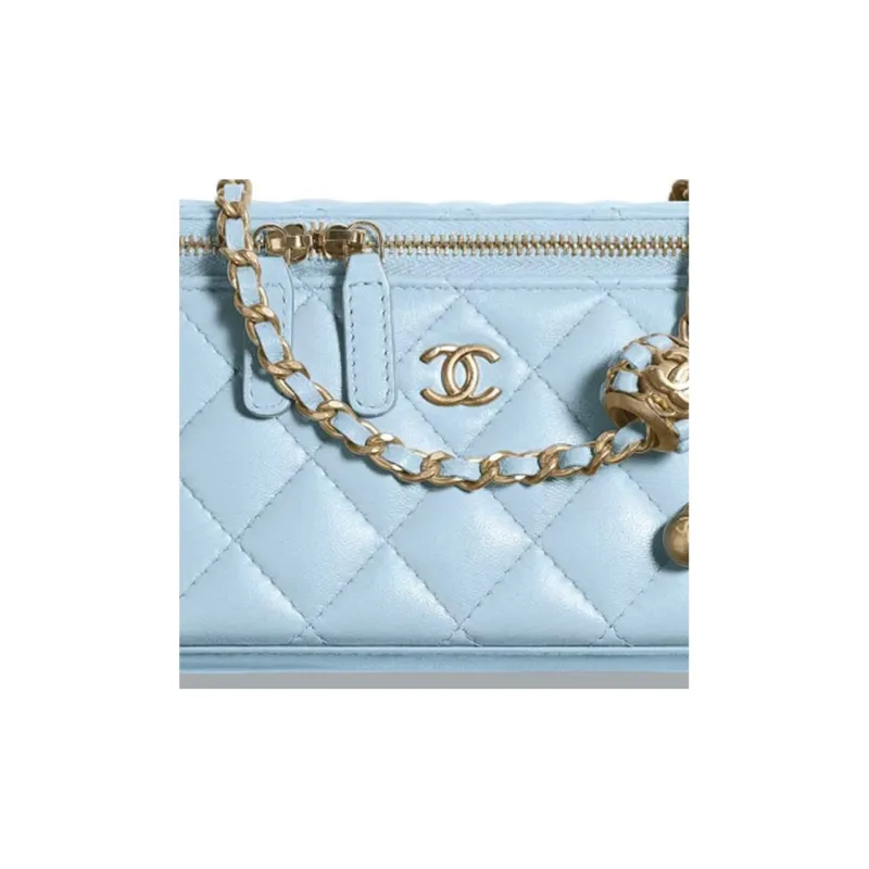 CHANEL Little Golden Ball Sheepskin Box Bag, Shoulder Bag, Crossbody Bag Women's Blue-1