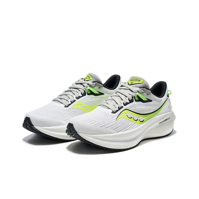 Saucony Triumph 21 Cushioning, Slip Resistant, Abrasion Resistant, Breathable Low Top Running Shoes Women's White Green-2