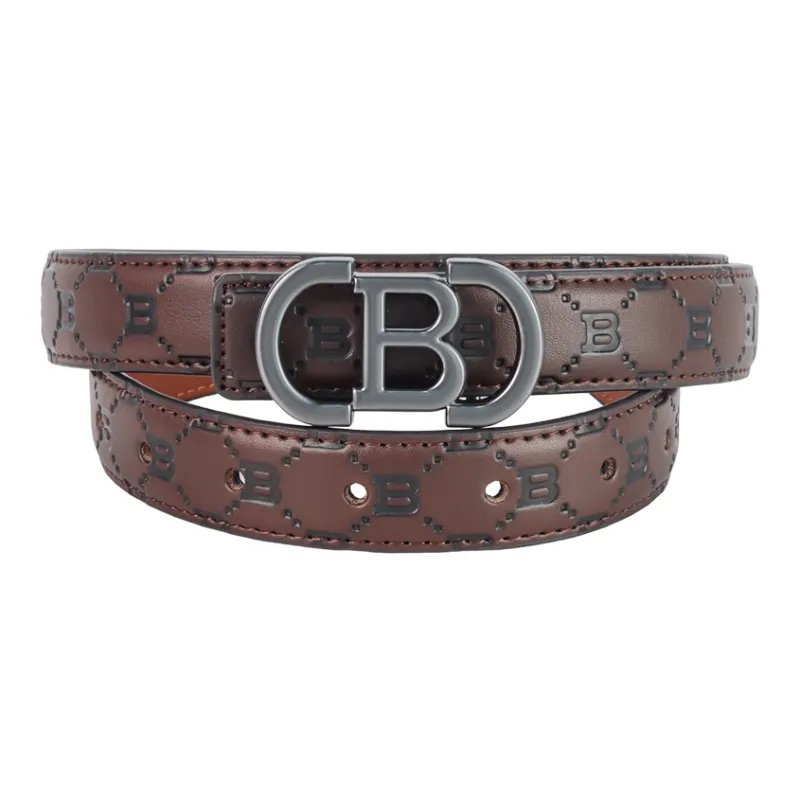 NINE NAIL Retro Trend All Over Print Monogram Plate Buckle Pvc Cow Leather Leather Belts Women's Width  2.5cm-12