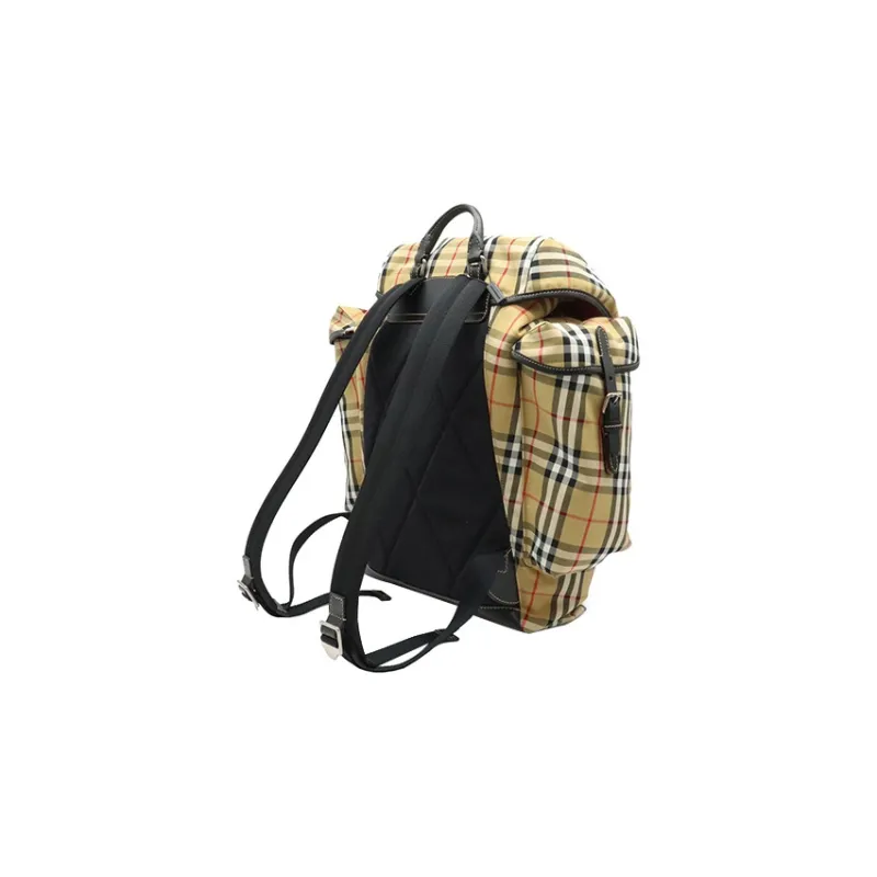 Burberry Vintage Cotton With Leather Backpack Medium Size Men's Beige/Black-1