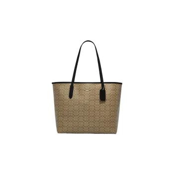 COACH City Canvas With Leather Canvas Bag Tote Bag Shopping Bag Handbag Shoulder Bag Women's Khaki