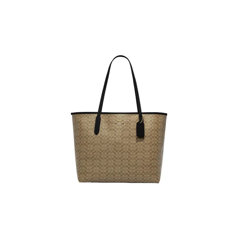 COACH City Canvas With Leather Canvas Bag Tote Bag Shopping Bag Handbag Shoulder Bag Women's Khaki-0