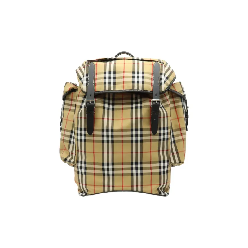 Burberry Vintage Cotton With Leather Backpack Medium Size Men's Beige/Black-0