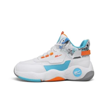 Warrior Cushioning Height Increasing Wear Resistant Slip Resistant High Top Basketball Shoes Men's White Blue Orange
