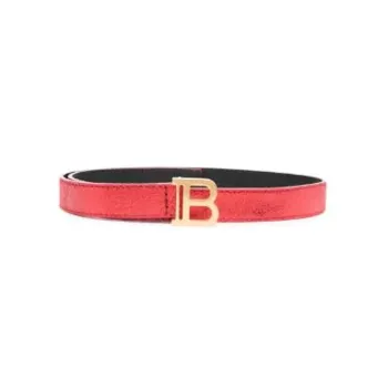 BALMAIN Logo Buckle Detail Hook Leather Belts Kids' Red Width: 2cm