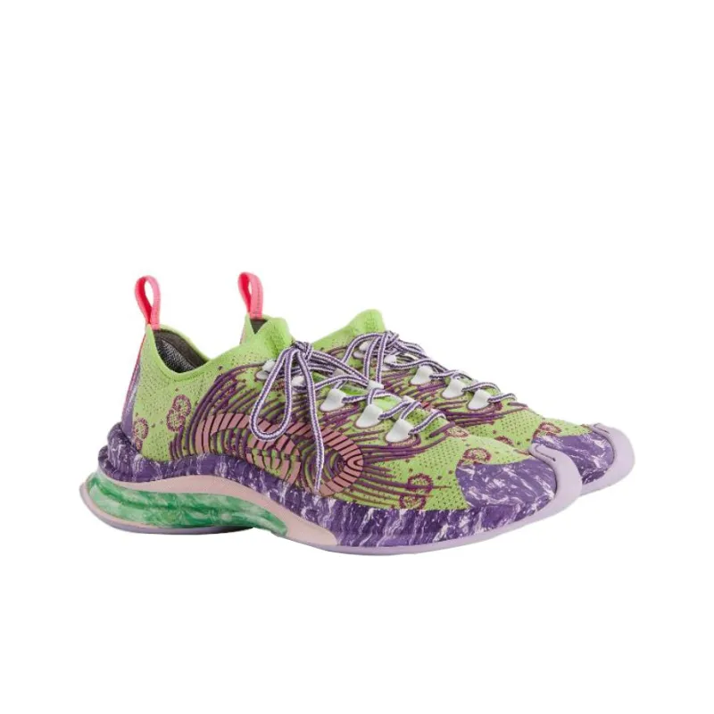 GUCCI Run Wear-Resistant Low-Top Sports Casual Shoes Men's Green Purple-2