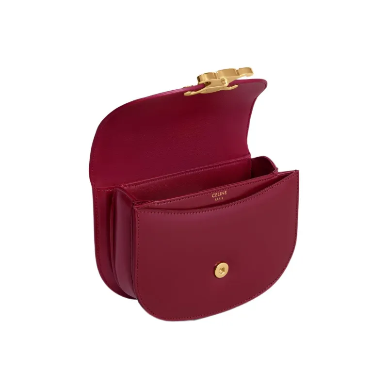 CELINE Triomphe Shiny Cow Leather Shoulder Bag Crossbody Bag Handbag Mini Women's Deep Red-3