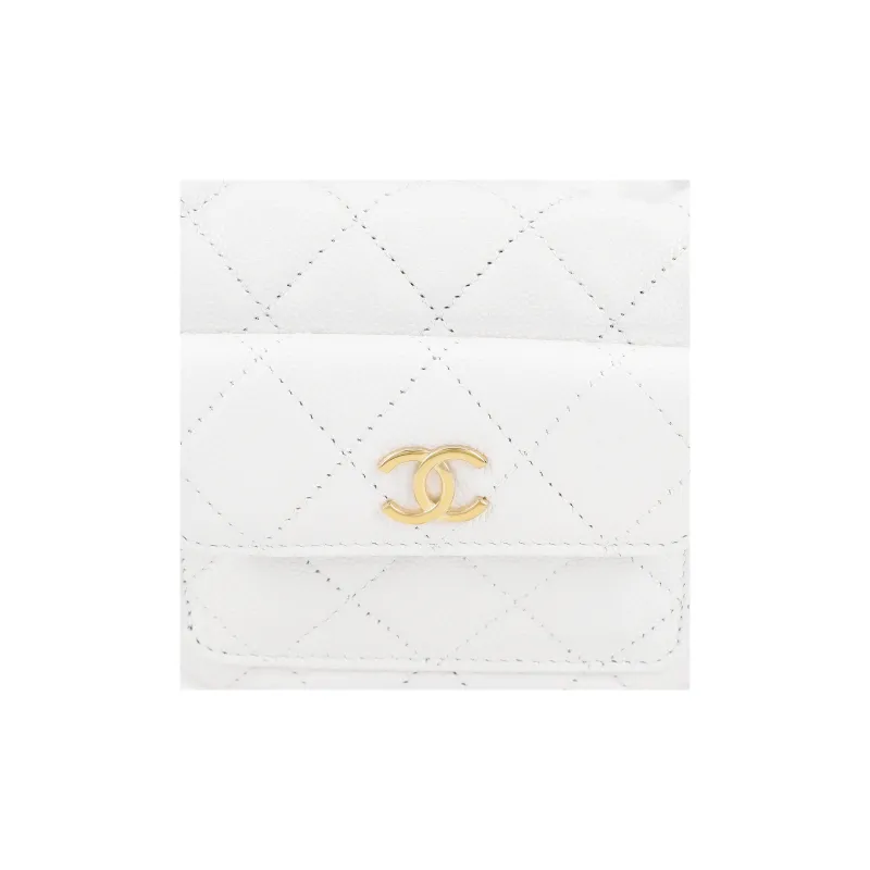 CHANEL Grain Litchi Cow Leather Crescent Bag Clutch Handbag Mini Women's White-4