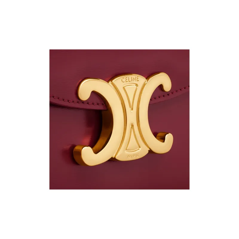 CELINE Triomphe Shiny Cow Leather Shoulder Bag Crossbody Bag Handbag Mini Women's Deep Red-4