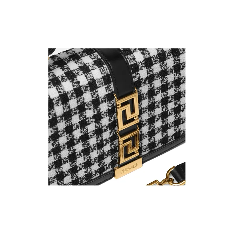 VERSACE Wool Calfskin Saddle Bag Handbag Shoulder Bag Regular Women's Black White-3