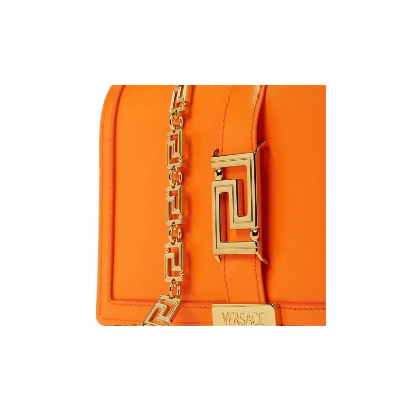 FANSIZHE Greca Goddess Leather And Lambskin Trim Shoulder Bag Women's Orange-4