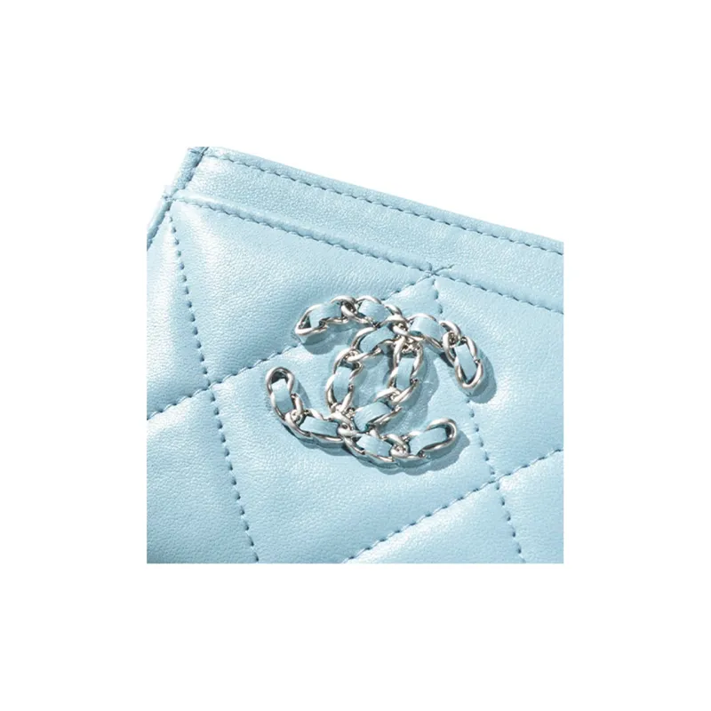 CHANEL Lambskin Coin Purses Card Holders Women's Light Blue-2
