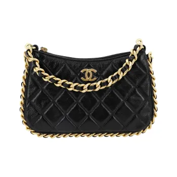 CHANEL Lambskin Hobo Bag Handheld Handbag Shoulder Bag Crossbody Bag Small Size Women's Black