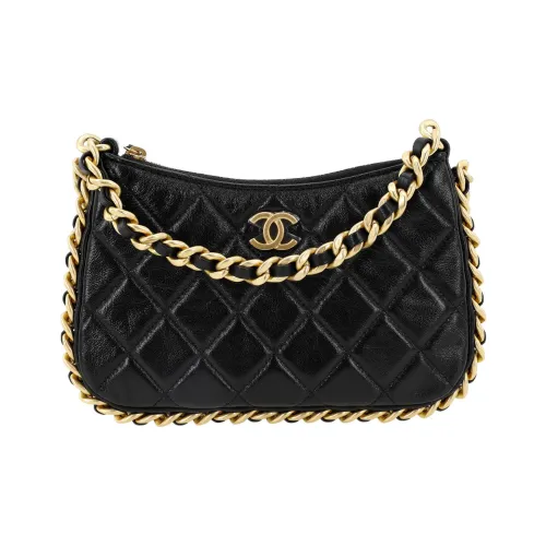 CHANEL Lambskin Hobo Bag Handheld Handbag Shoulder Bag Crossbody Bag Small Size Women's Black
