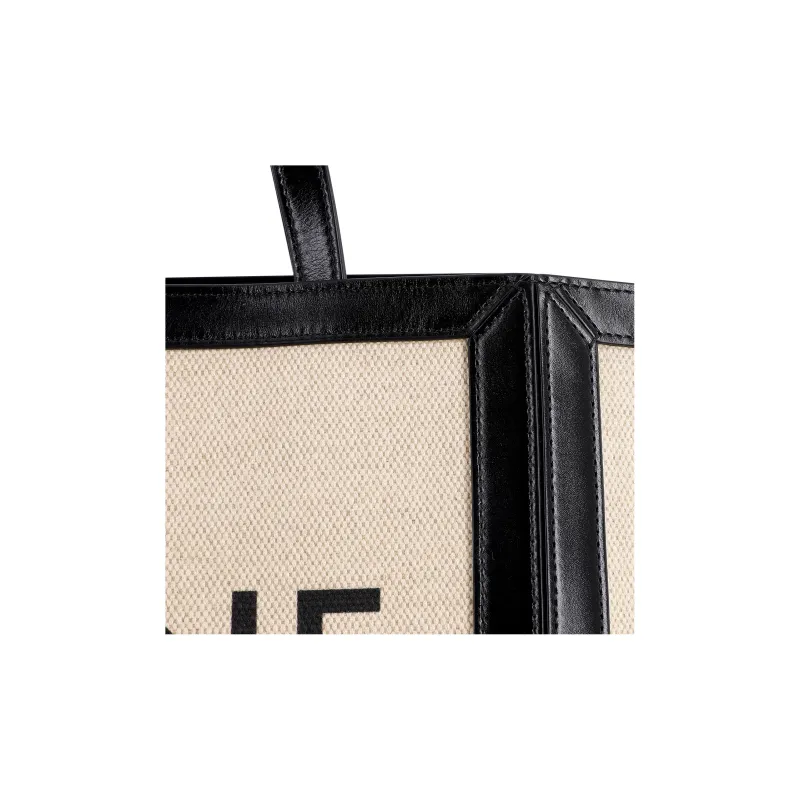 CELINE Fabric With Cow Leather Tote Bag, Shopping Bag, Shoulder Bag, Handbag Regular Women's Grass White/Black-5