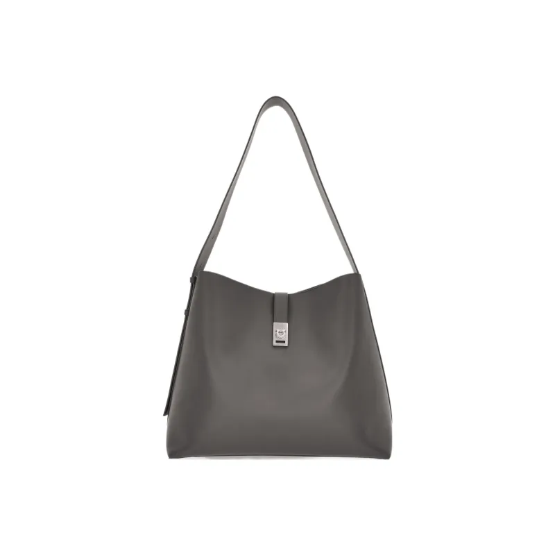 FERRAGAMO GANCINI Calfskin Tote Bag Shopping Bag Handbag Shoulder Bag Men's Dark Gray-0