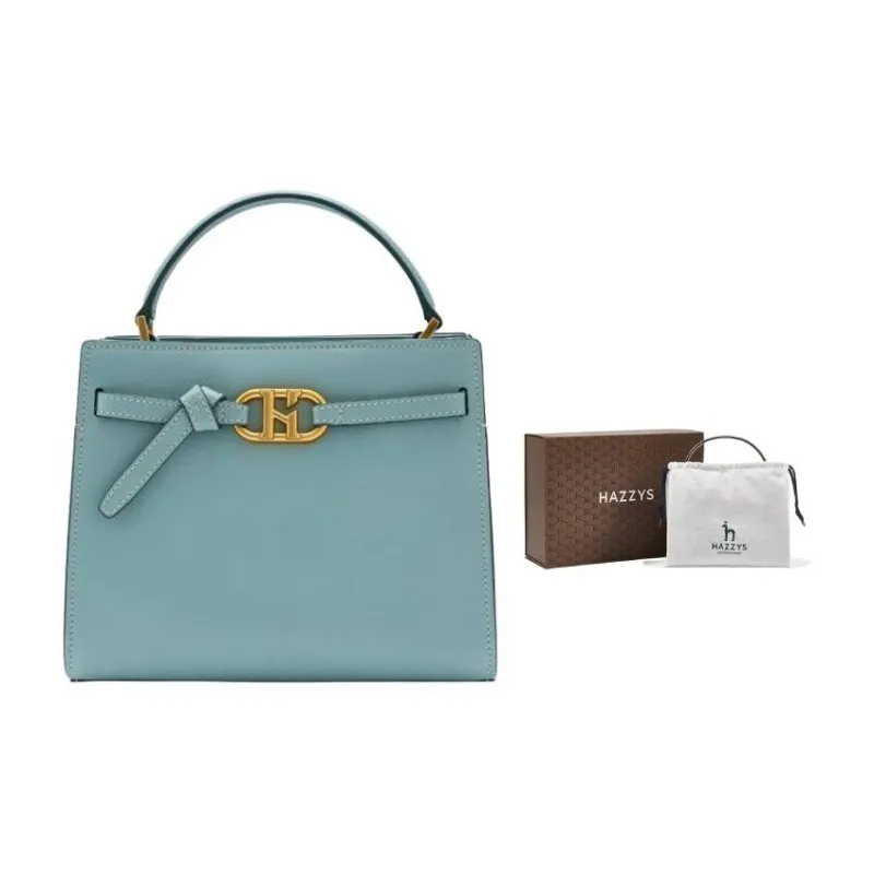 HAZZYS Cow Leather Tote Bag, Shopping Bag, Handbag Medium Size Women's Light Blue/Light Purple-0