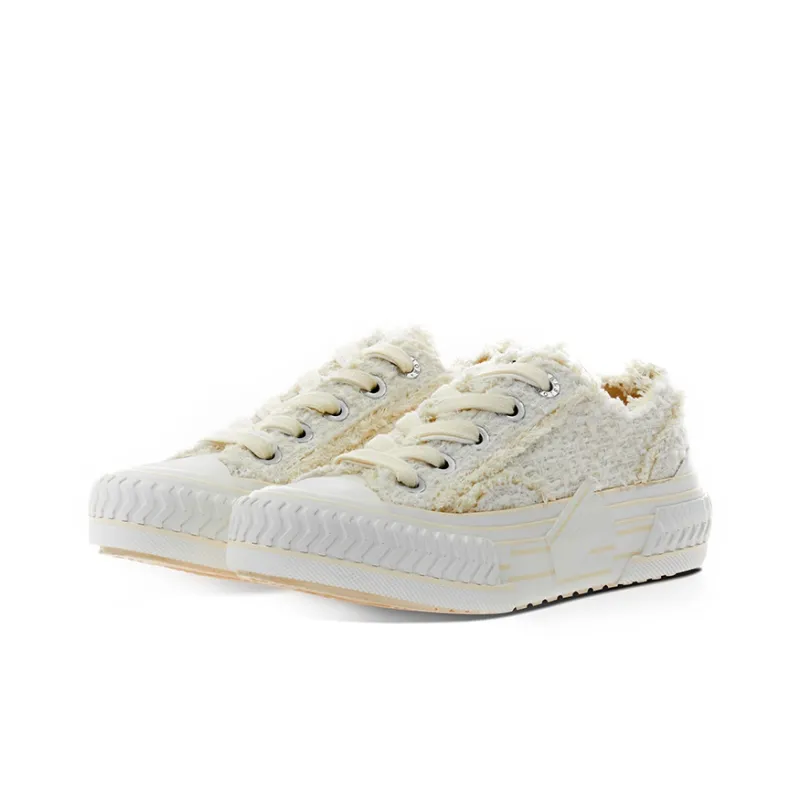 Excelsior Viennetta Tweed Canvas Shoes Unisex Low Top White/Gold-1