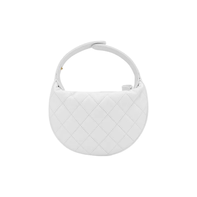 CHANEL Grain Litchi Cow Leather Crescent Bag Clutch Handbag Mini Women's White-2