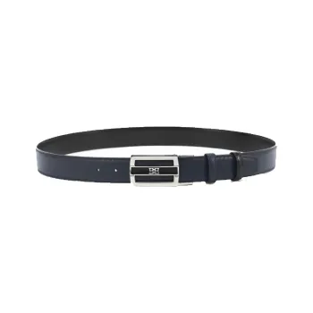 BALLY Double Sided Logo B Smooth Buckle Leather Belts Men's Marine Blue Width  3.5cm