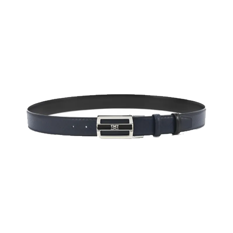BALLY Double Sided Logo B Smooth Buckle Leather Belts Men's Marine Blue Width  3.5cm-0
