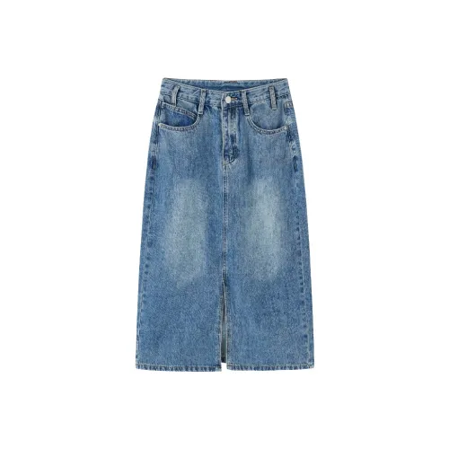 SMEN Denim Long Skirts Women's Denim Blue