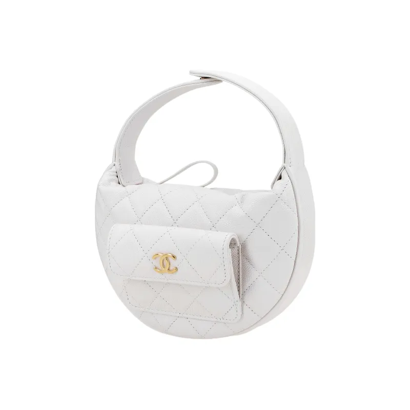 CHANEL Grain Litchi Cow Leather Crescent Bag Clutch Handbag Mini Women's White-1