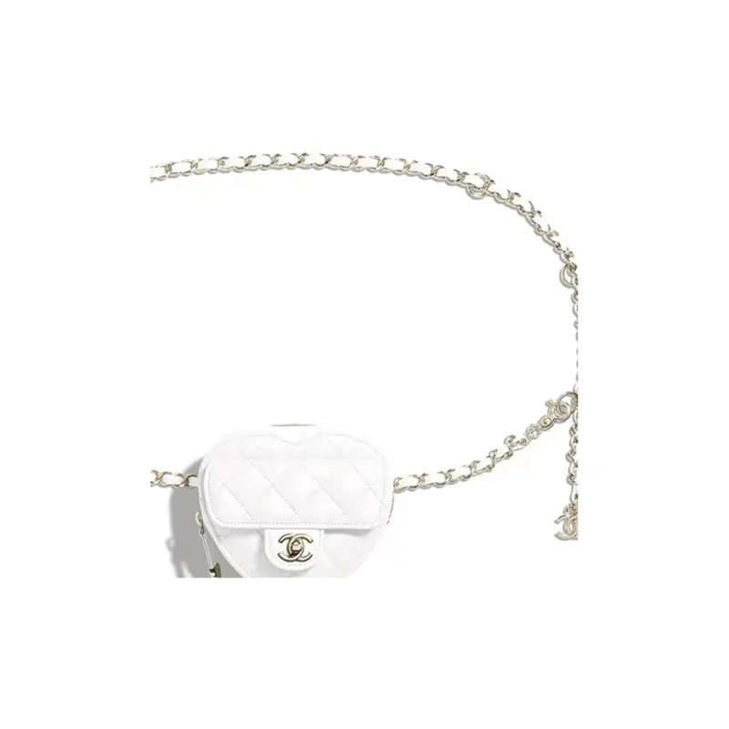 CHANEL Cow Leather Heart Bag Fanny Pack Mini Women's White-1
