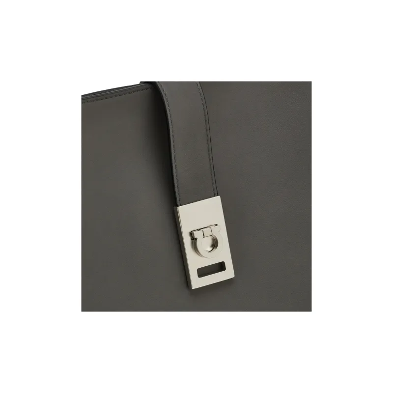 FERRAGAMO GANCINI Calfskin Tote Bag Shopping Bag Handbag Shoulder Bag Men's Dark Gray-3