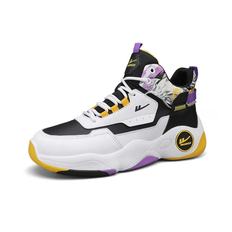 Warrior Cushioning Height Increasing Wear Resistant Slip Resistant High Top Basketball Shoes Men's White Black Purple-1