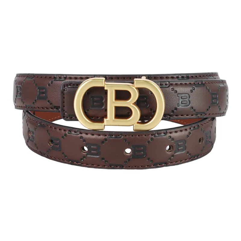 NINE NAIL Retro Trend All Over Print Monogram Plate Buckle Pvc Cow Leather Leather Belts Women's Width  2.5cm-18