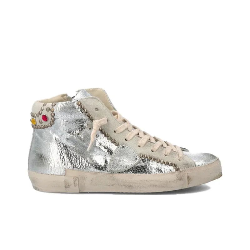 PHILIPPE MODEL Prs High-Top Skateboard Shoes Women's Silver-1