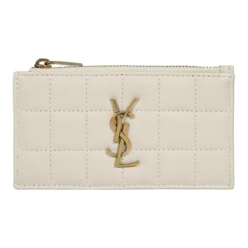 SAINT LAURENT CASSANDRE Lambskin Wallet, Card Holder Regular Women's Beige