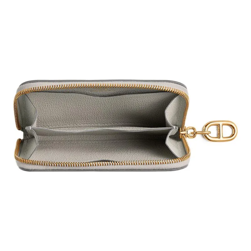 HERMES Zipengo Evercolor Leather Card Holder Mini Men's 8L Beton Concrete Gray With Glacier White Accents-1