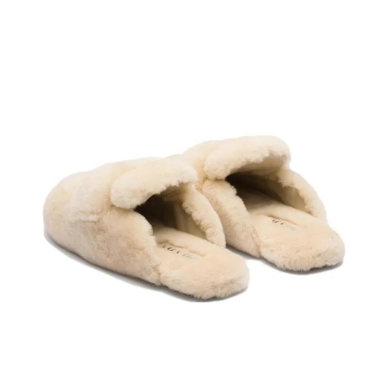PRADA Triangle-logo Shearling Mules-3